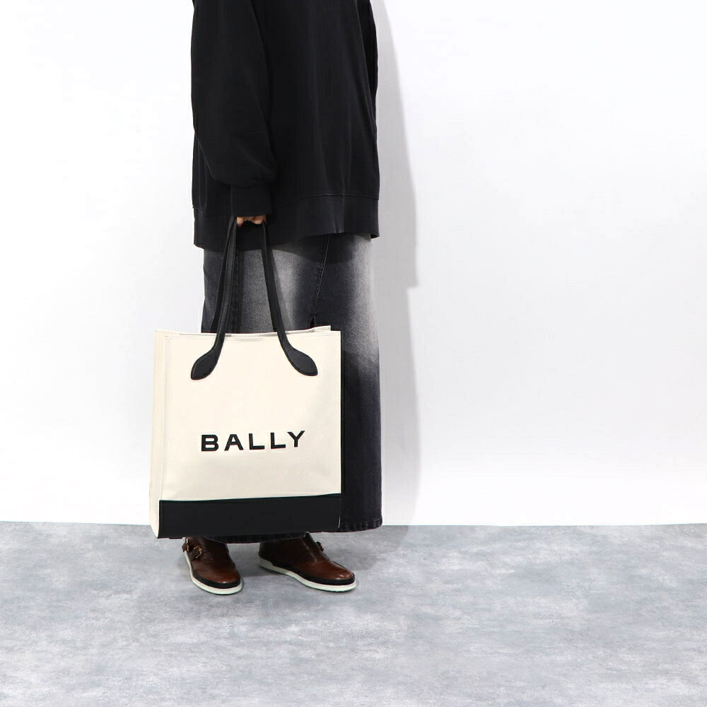 BALLY トートバッグ BAR KEEP ON NS ホワイト×ブラック