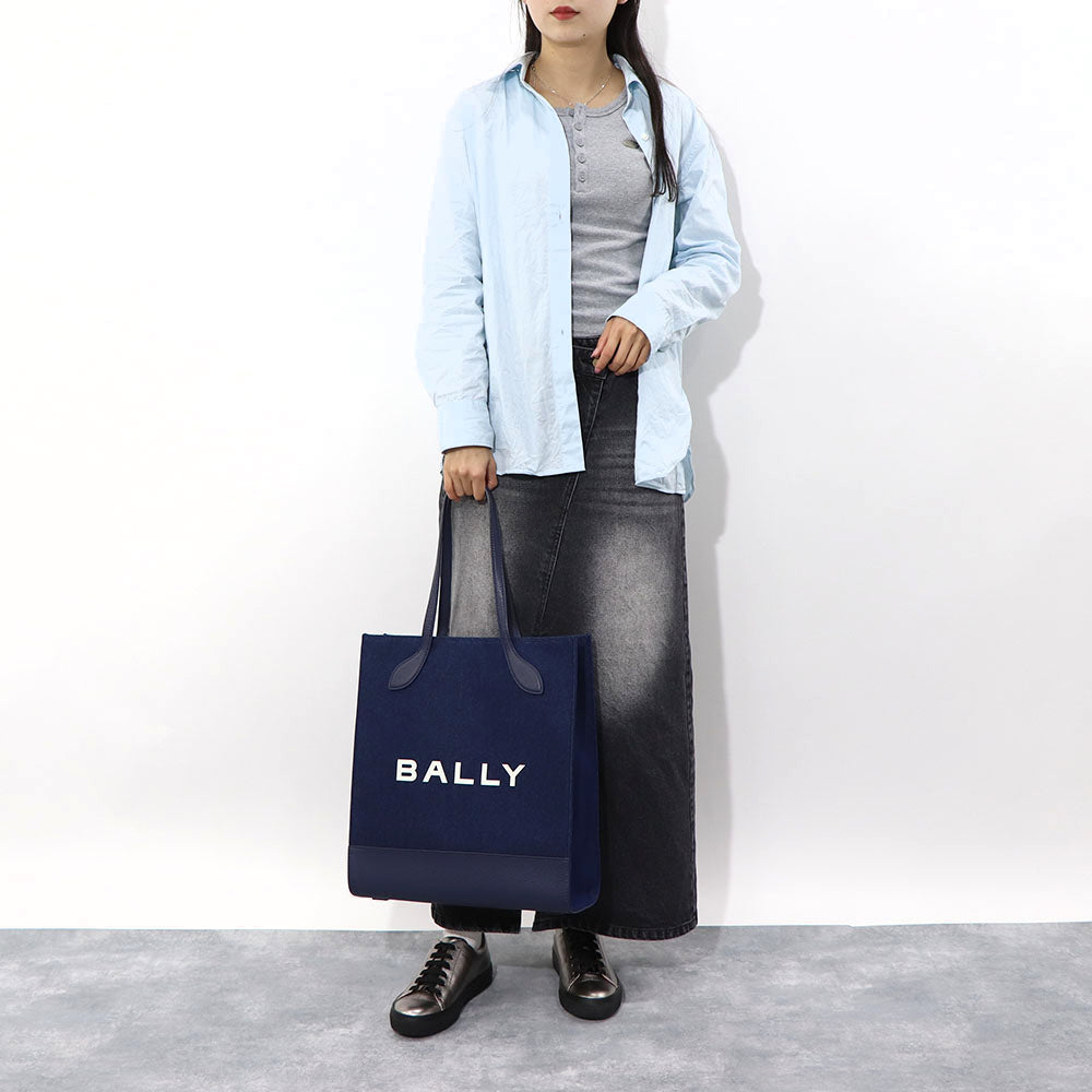 BALLY トートバッグ BAR KEEP ON NS ホワイト×ブラック