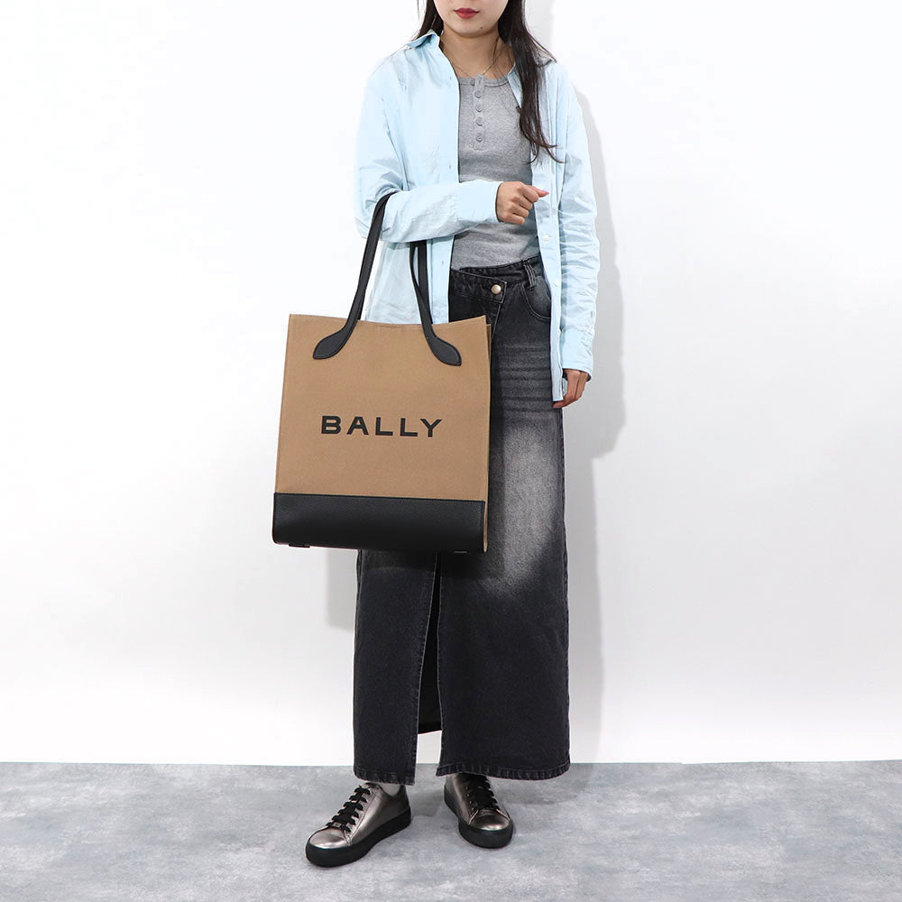 BALLY トートバッグ BAR KEEP ON NS ホワイト×ブラック