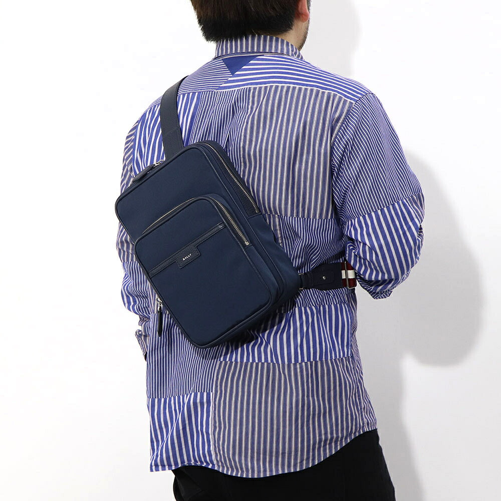 バリー BALLY バッグ ボディバッグ メンズ CODE SLING BAGF ネイビー ブラック レザー ロゴ ストライプ スリングバッグ ベルトバッグ 761346610341