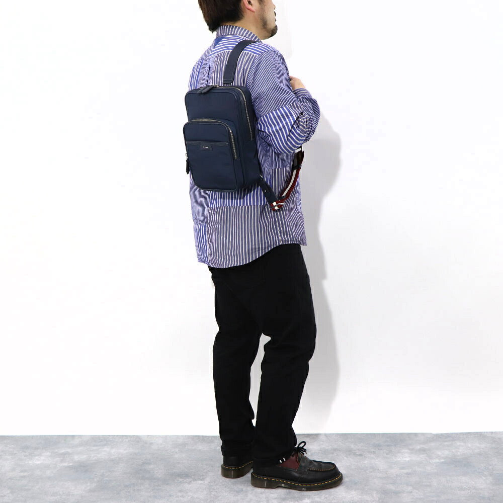 バリー BALLY バッグ ボディバッグ メンズ CODE SLING BAGF ネイビー ブラック レザー ロゴ ストライプ スリングバッグ ベルトバッグ 761346610341