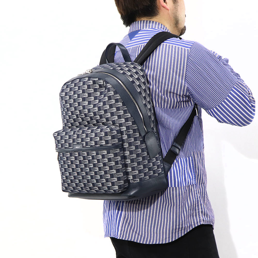 BALLY バックパック ネイビー レザー メペナントモチーフ
