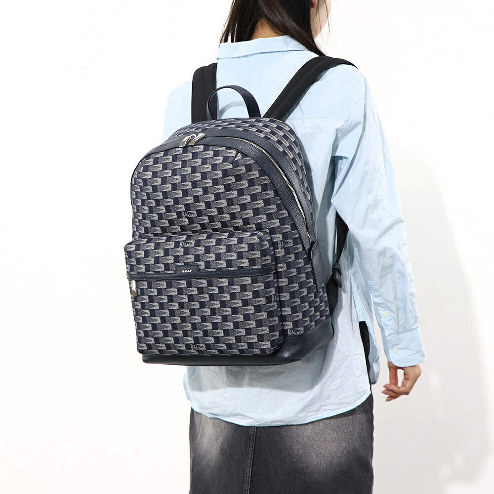 BALLY バックパック ネイビー レザー メペナントモチーフ