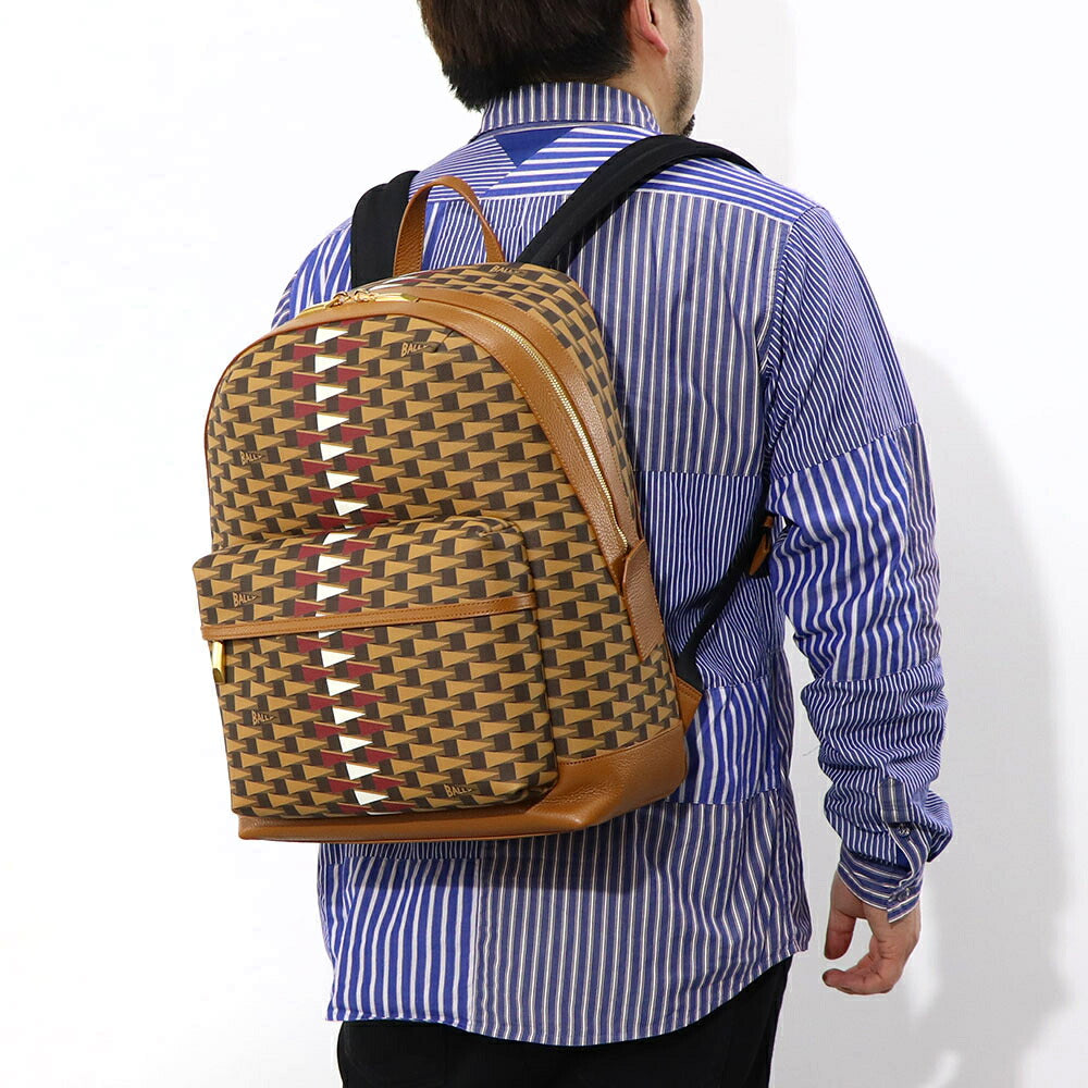 バリー BALLY バッグ リュック・デイパック ユニセックス BORD TREKK グレー系 ブラウン×レッド ブラウン レザー メンズ レディース ペナントモチーフ ゴールド金具 シルバー金具