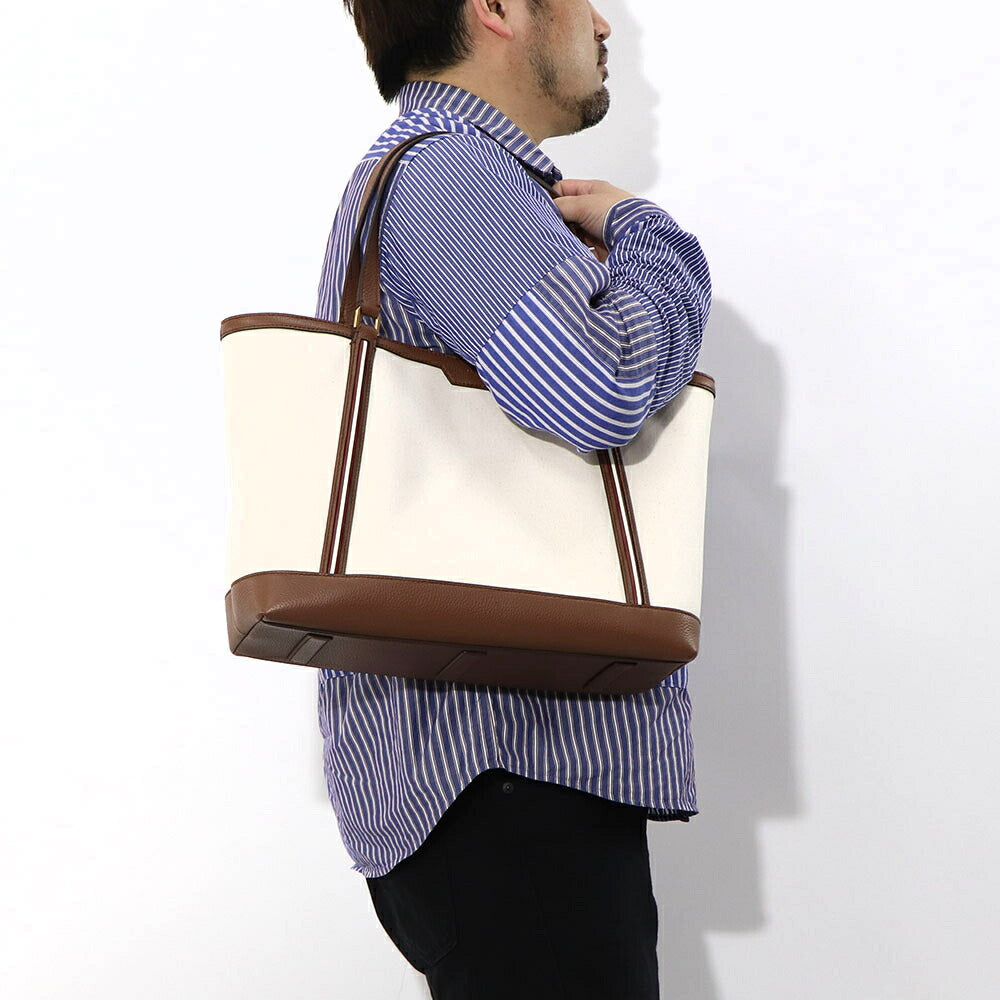 バリー BALLY バッグ トートバッグ ユニセックス CODE TOTE LF ホワイト×ブラウン ファブリック レザー メンズ レディース ロゴ ゴールド金具 ミニポーチ シンプル 大容量 WAE03W