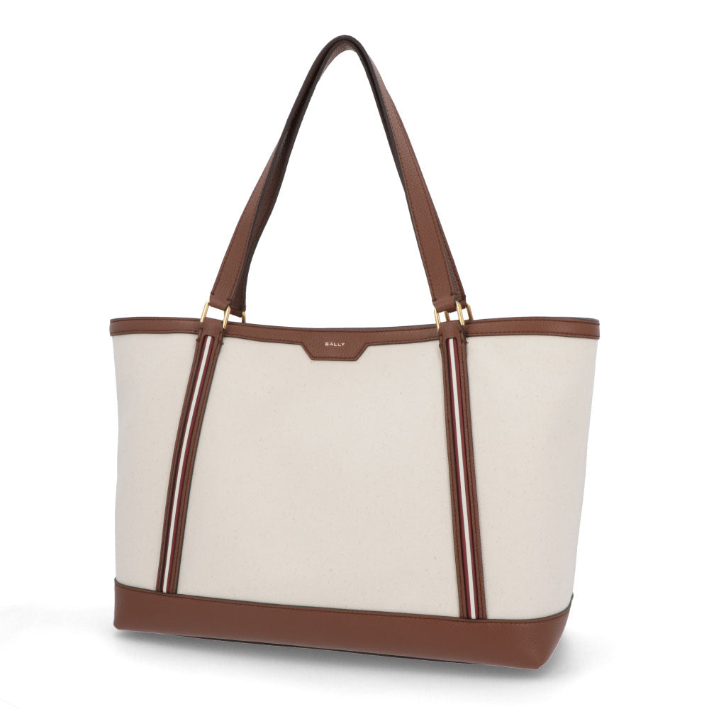 バリー BALLY バッグ トートバッグ ユニセックス CODE TOTE LF ホワイト×ブラウン ファブリック レザー メンズ レディース ロゴ ゴールド金具 ミニポーチ シンプル 大容量 WAE03W