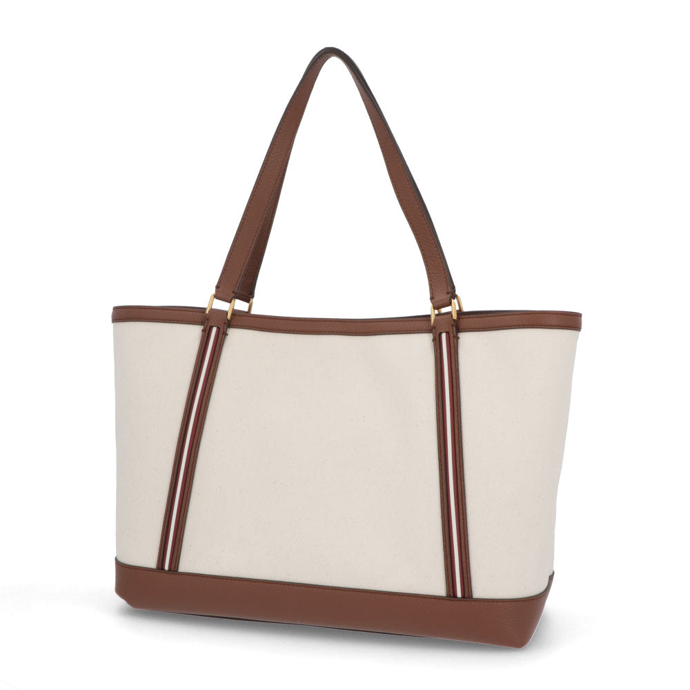 バリー BALLY バッグ トートバッグ ユニセックス CODE TOTE LF ホワイト×ブラウン ファブリック レザー メンズ レディース ロゴ ゴールド金具 ミニポーチ シンプル 大容量 WAE03W