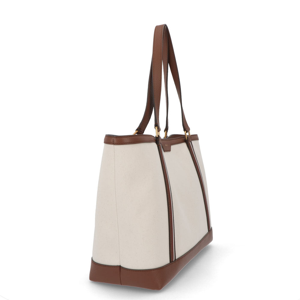 バリー BALLY バッグ トートバッグ ユニセックス CODE TOTE LF ホワイト×ブラウン ファブリック レザー メンズ レディース ロゴ ゴールド金具 ミニポーチ シンプル 大容量 WAE03W