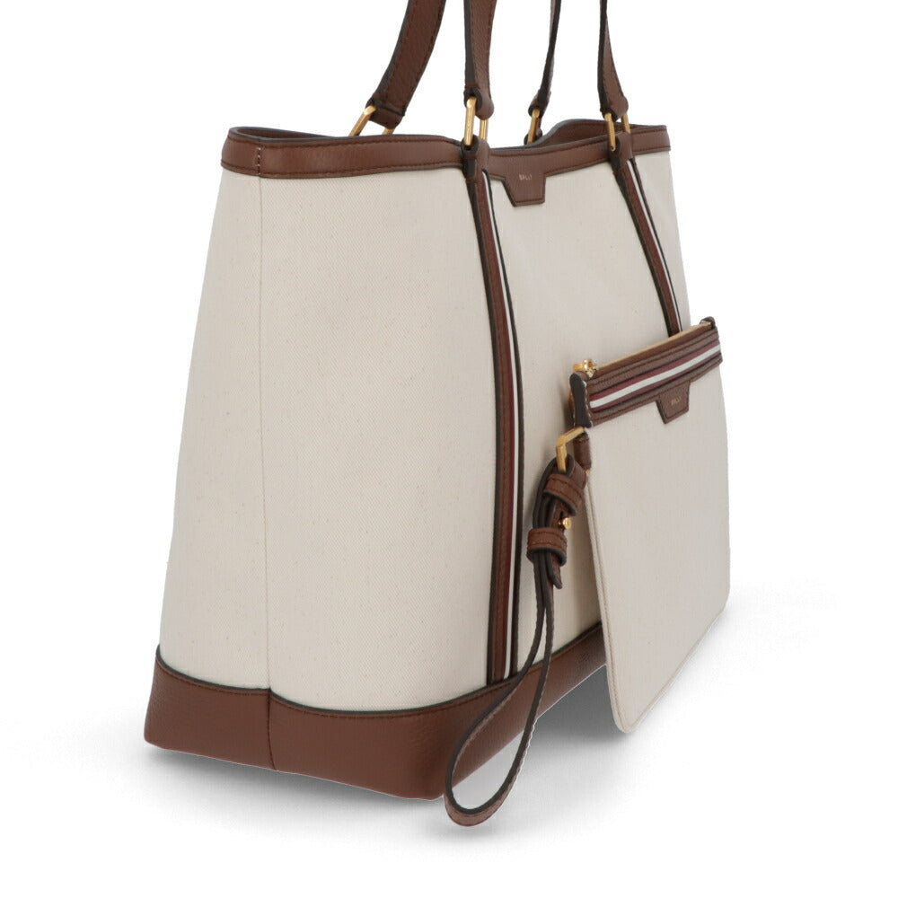 バリー BALLY バッグ トートバッグ ユニセックス CODE TOTE LF ホワイト×ブラウン ファブリック レザー メンズ レディース ロゴ ゴールド金具 ミニポーチ シンプル 大容量 WAE03W
