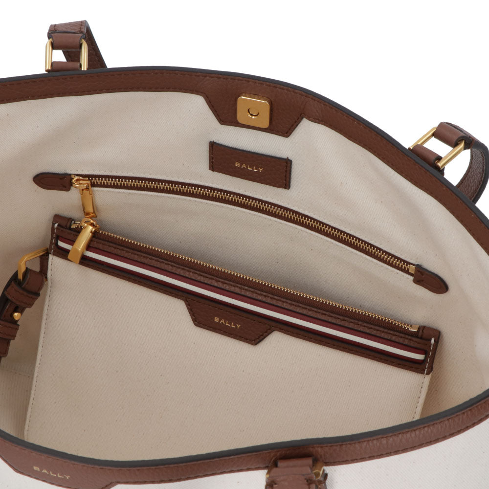 バリー BALLY バッグ トートバッグ ユニセックス CODE TOTE LF ホワイト×ブラウン ファブリック レザー メンズ レディース ロゴ ゴールド金具 ミニポーチ シンプル 大容量 WAE03W