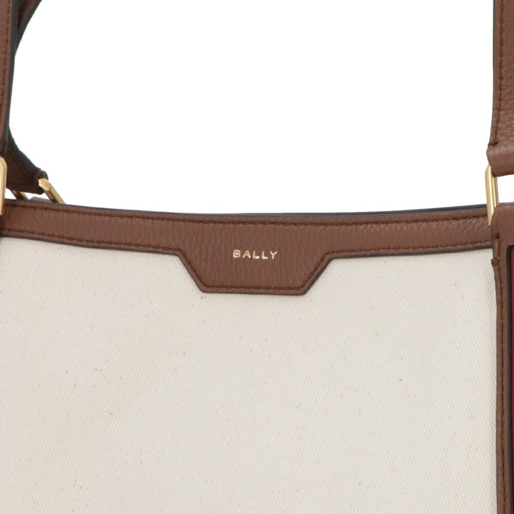 バリー BALLY バッグ トートバッグ ユニセックス CODE TOTE LF ホワイト×ブラウン ファブリック レザー メンズ レディース ロゴ ゴールド金具 ミニポーチ シンプル 大容量 WAE03W