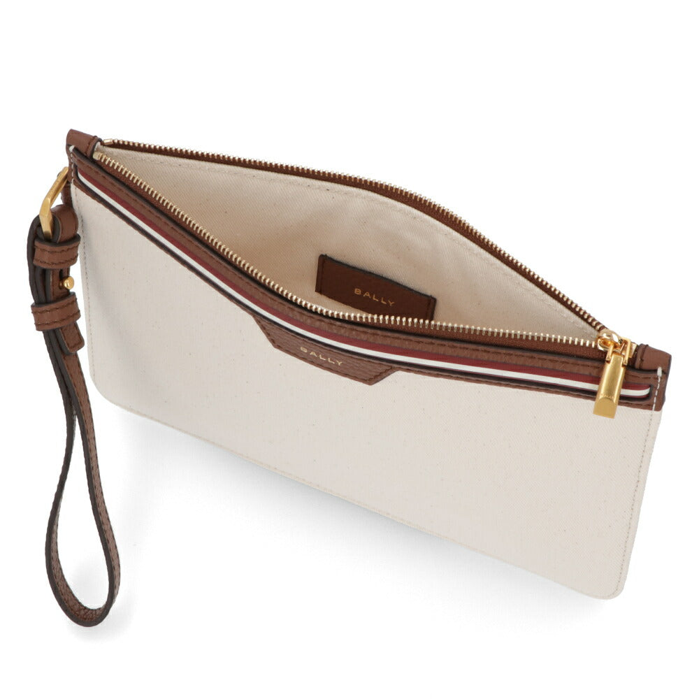 バリー BALLY バッグ トートバッグ ユニセックス CODE TOTE LF ホワイト×ブラウン ファブリック レザー メンズ レディース ロゴ ゴールド金具 ミニポーチ シンプル 大容量 WAE03W