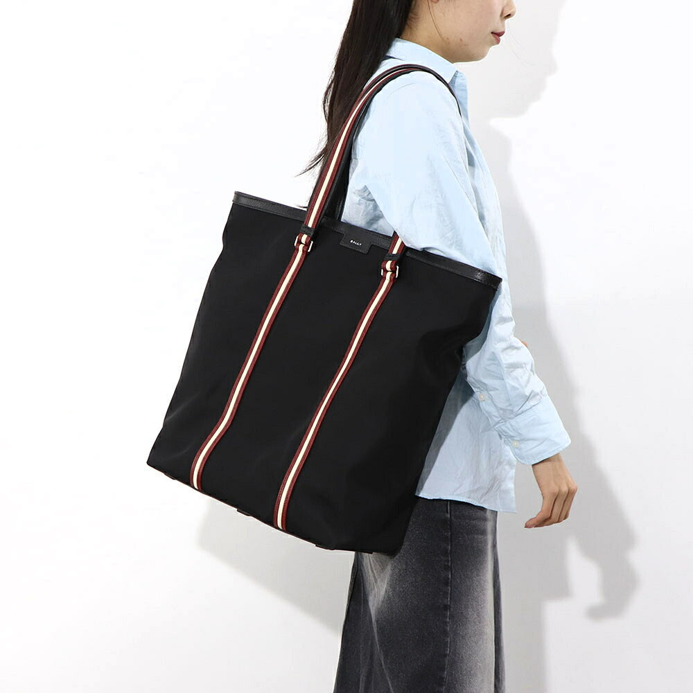 バリー BALLY バッグ トートバッグ ユニセックス CODE TOTE NSF ブラック ナイロン レザー メンズ レディース ロゴ シルバー金具 シンプル 大容量 MAE03A