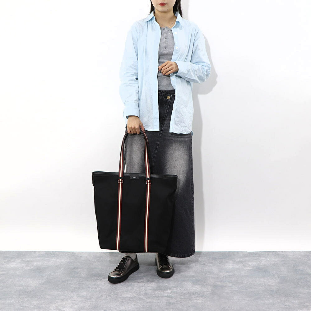 バリー BALLY バッグ トートバッグ ユニセックス CODE TOTE NSF ブラック ナイロン レザー メンズ レディース ロゴ シルバー金具 シンプル 大容量 MAE03A