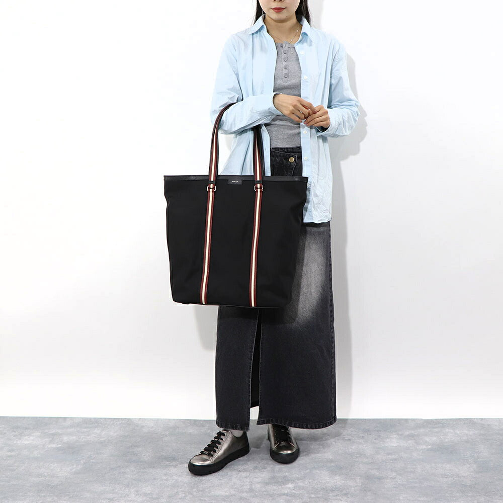 バリー BALLY バッグ トートバッグ ユニセックス CODE TOTE NSF ブラック ナイロン レザー メンズ レディース ロゴ シルバー金具 シンプル 大容量 MAE03A