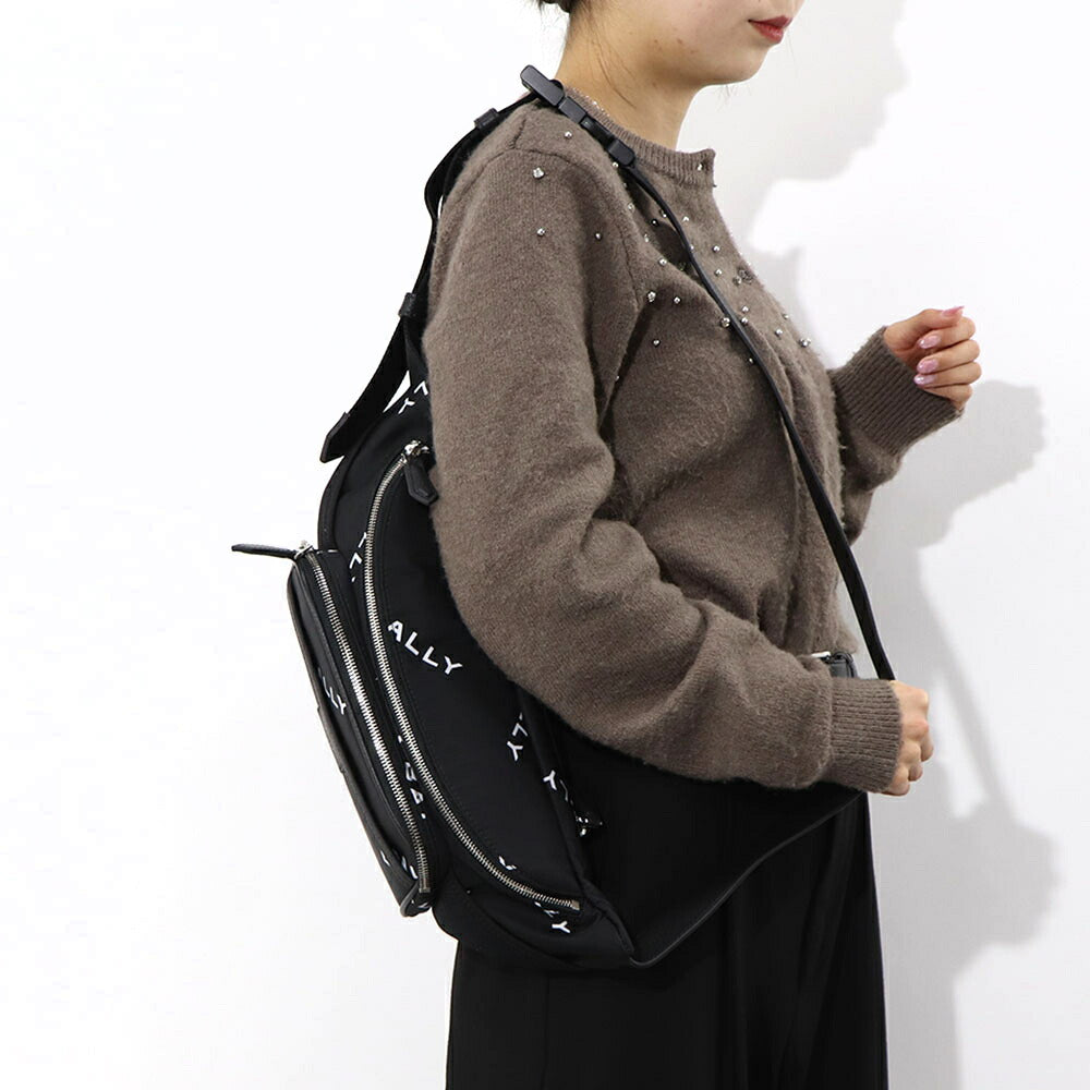 バリー BALLY バッグ ボディバッグ ユニセックス CODE BELT BAG ネイビー ブラック ナイロン レザー メンズ レディース ロゴプリント 総柄 MAS01W