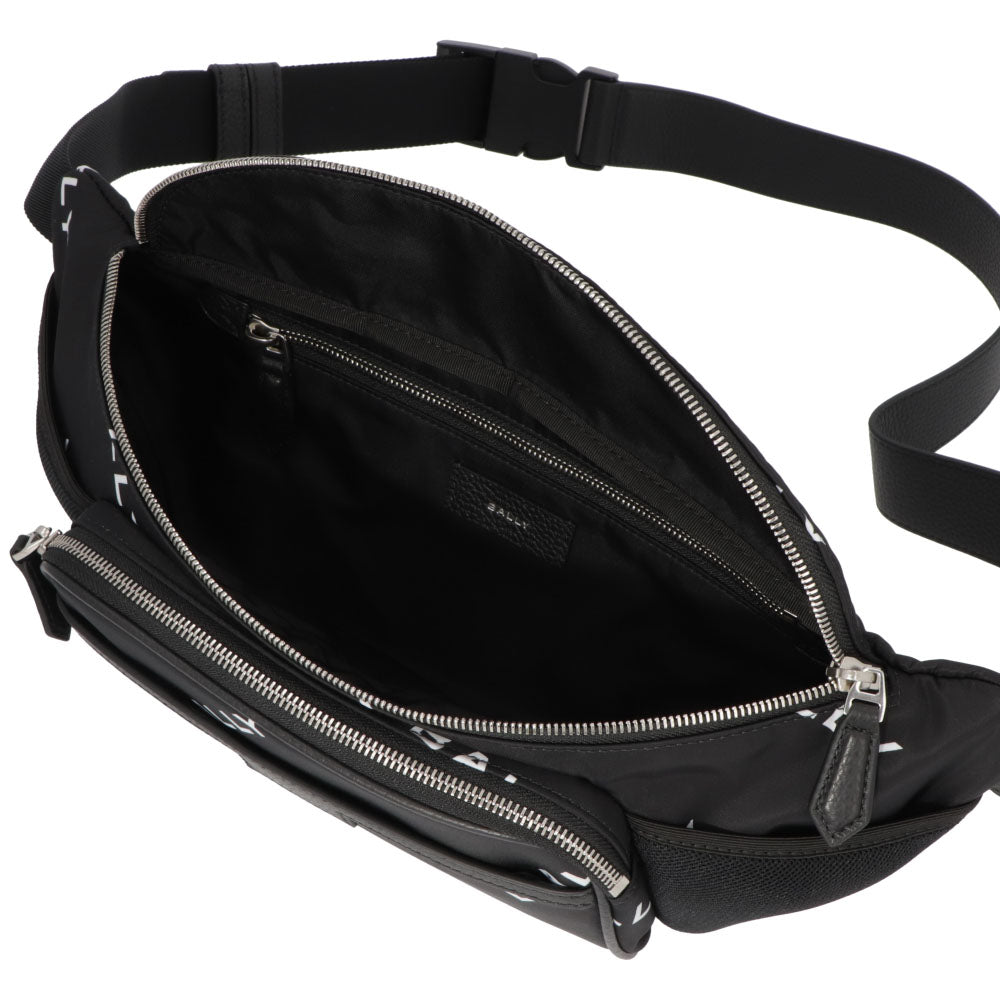 バリー BALLY バッグ ボディバッグ ユニセックス CODE BELT BAG ネイビー ブラック ナイロン レザー メンズ レディース ロゴプリント 総柄 MAS01W