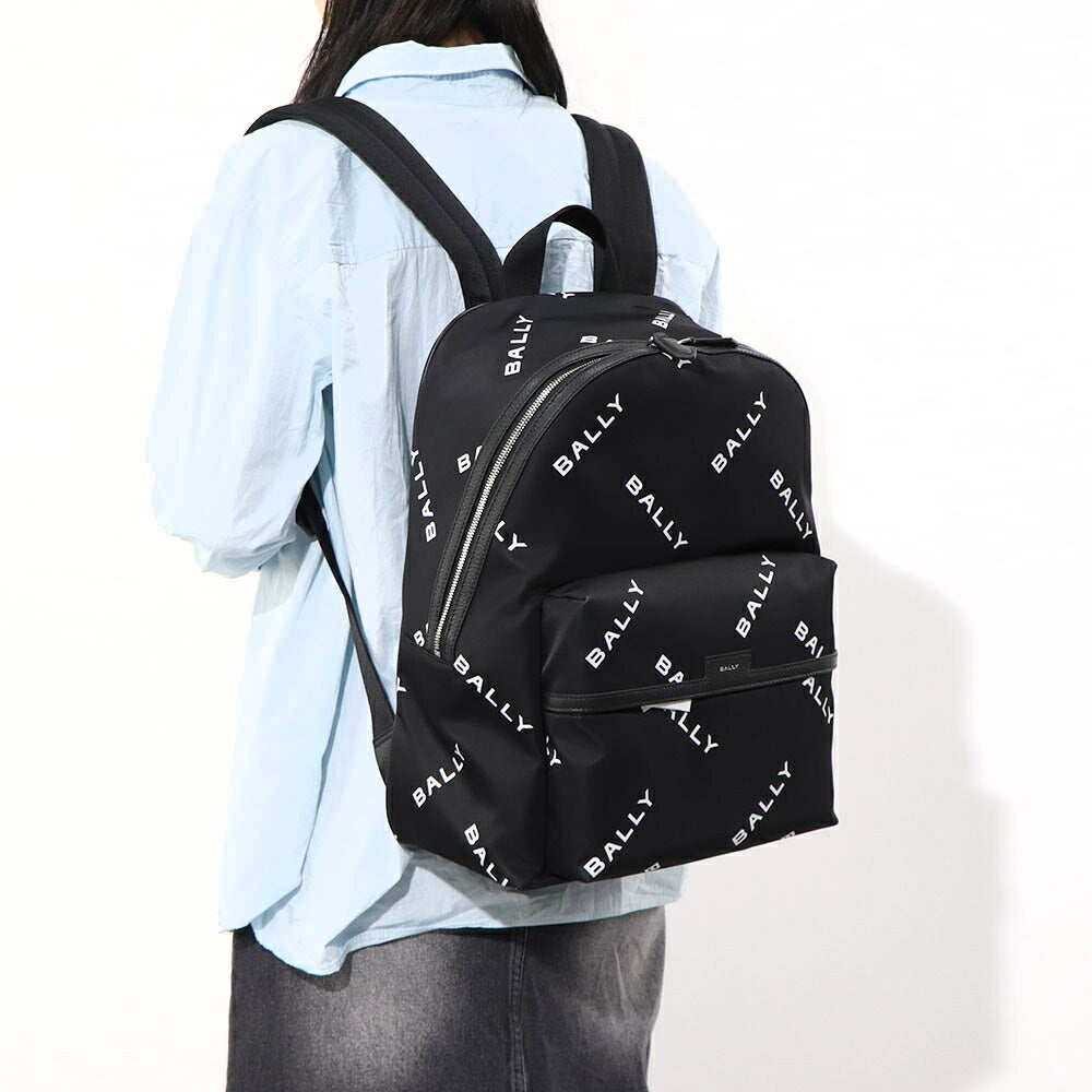 バリー BALLY バッグ リュック・デイパック ユニセックス CODE BACKPCK ネイビー ブラック ナイロン レザー メンズ レディース ロゴプリント 総柄 MAK02W