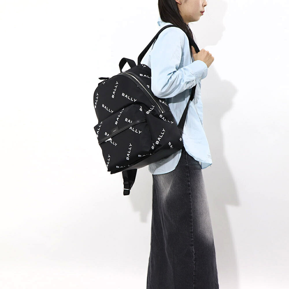 バリー BALLY バッグ リュック・デイパック ユニセックス CODE BACKPCK ネイビー ブラック ナイロン レザー メンズ レディース ロゴプリント 総柄 MAK02W