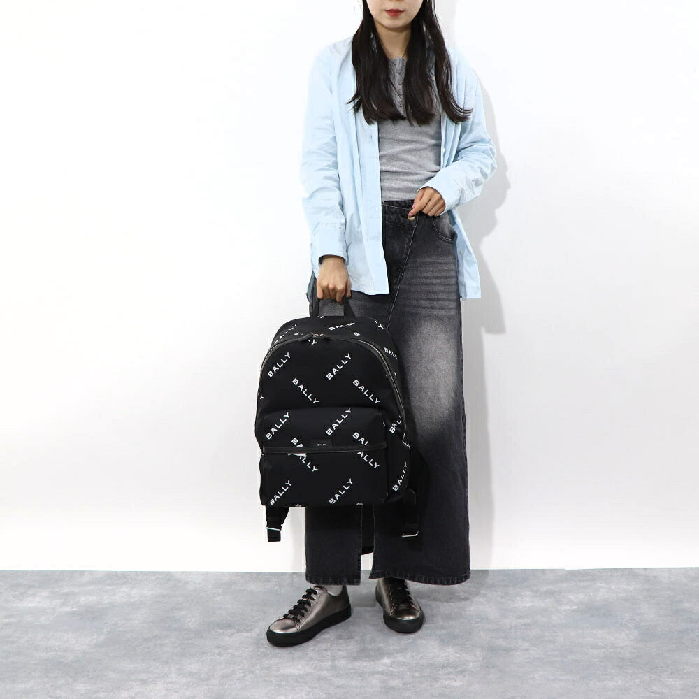 バリー BALLY バッグ リュック・デイパック ユニセックス CODE BACKPCK ネイビー ブラック ナイロン レザー メンズ レディース ロゴプリント 総柄 MAK02W