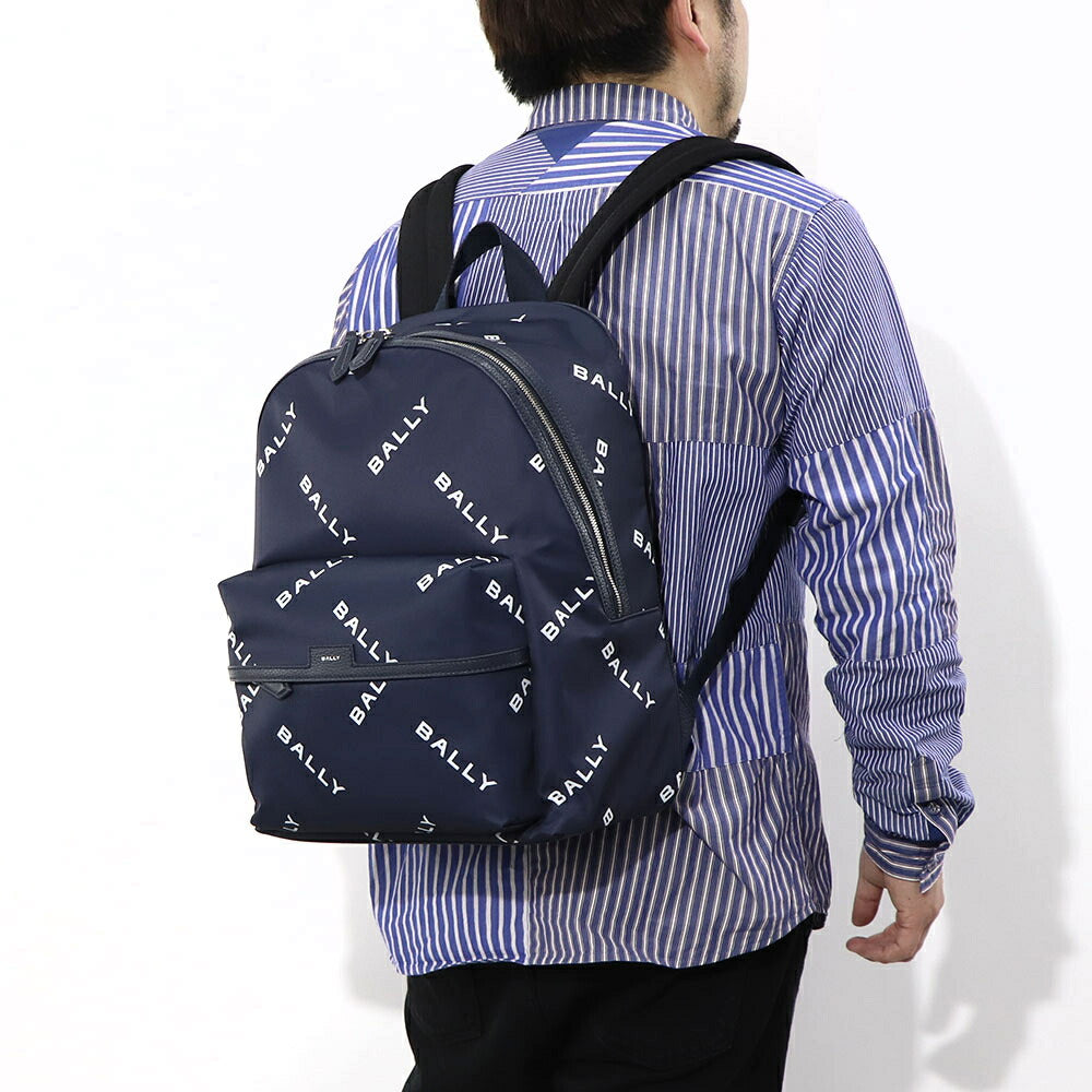 バリー BALLY バッグ リュック・デイパック ユニセックス CODE BACKPCK ネイビー ブラック ナイロン レザー メンズ レディース ロゴプリント 総柄 MAK02W