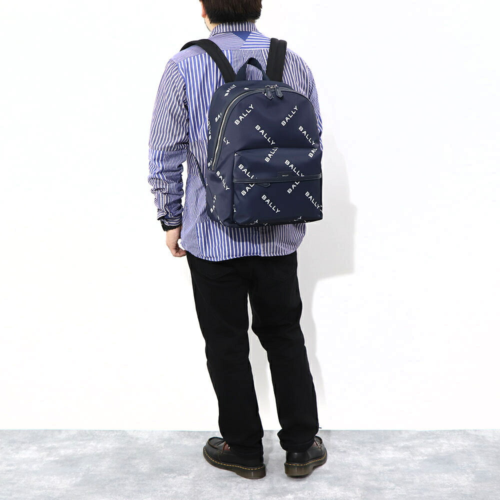 バリー BALLY バッグ リュック・デイパック ユニセックス CODE BACKPCK ネイビー ブラック ナイロン レザー メンズ レディース ロゴプリント 総柄 MAK02W