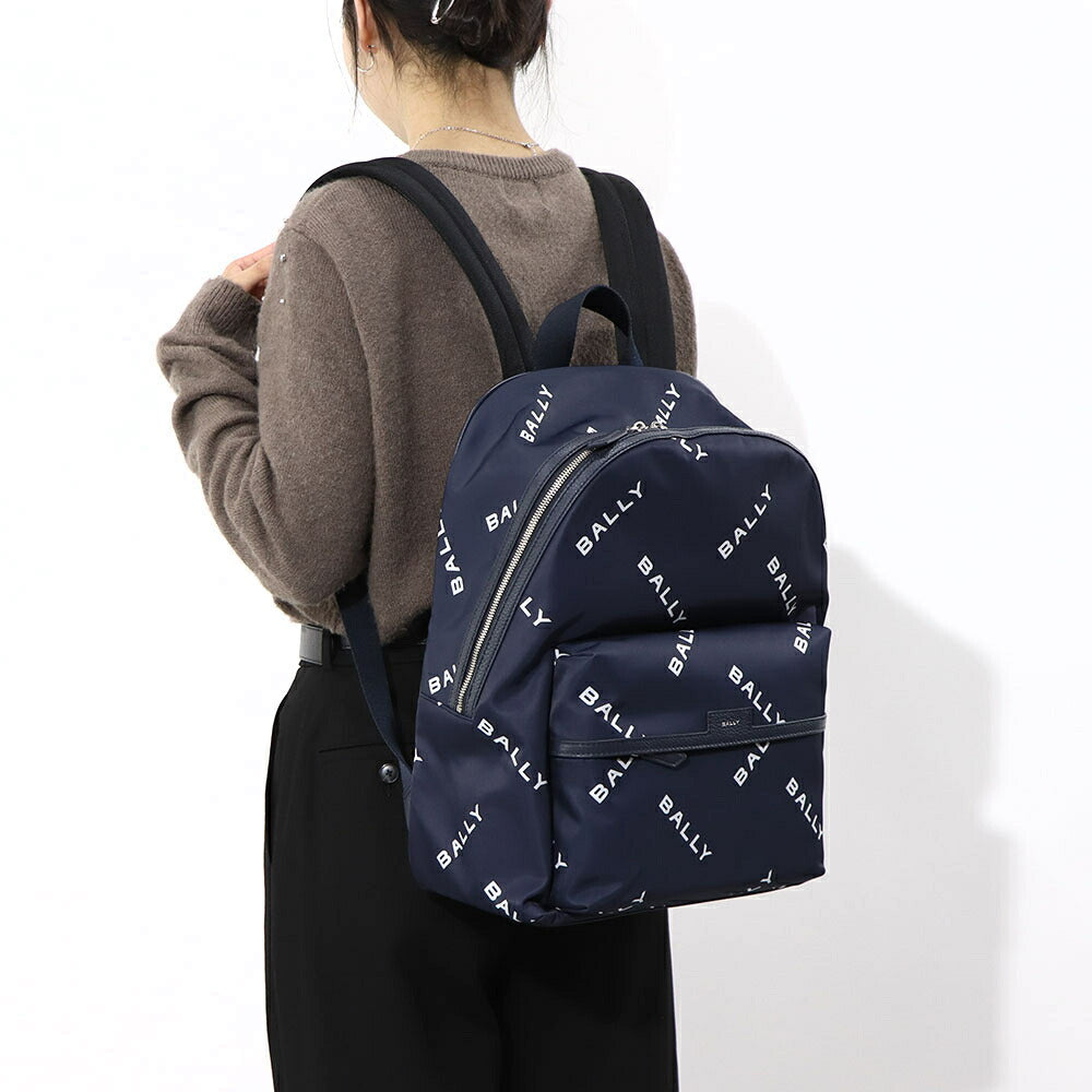 バリー BALLY バッグ リュック・デイパック ユニセックス CODE BACKPCK ネイビー ブラック ナイロン レザー メンズ レディース ロゴプリント 総柄 MAK02W