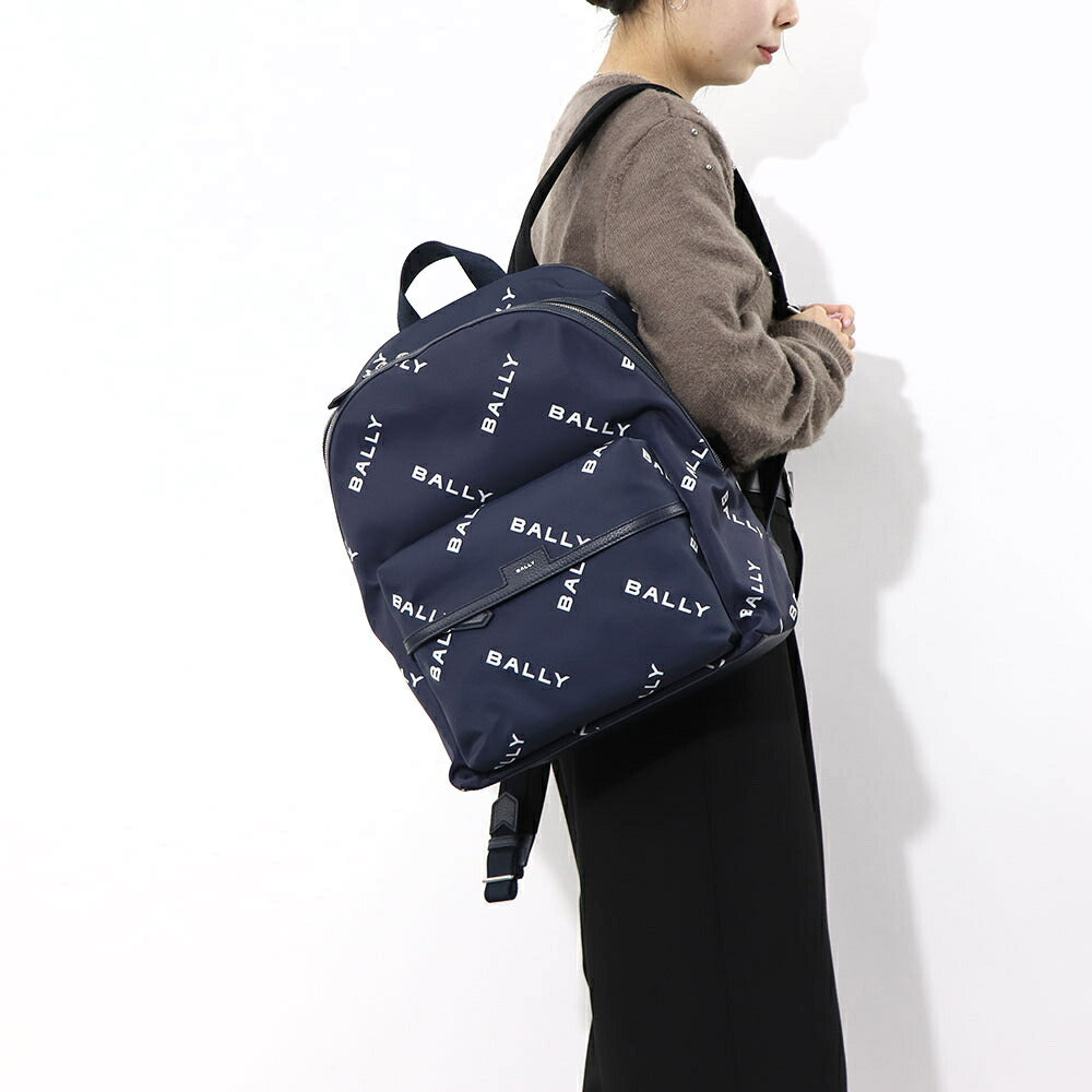 バリー BALLY バッグ リュック・デイパック ユニセックス CODE BACKPCK ネイビー ブラック ナイロン レザー メンズ レディース ロゴプリント 総柄 MAK02W