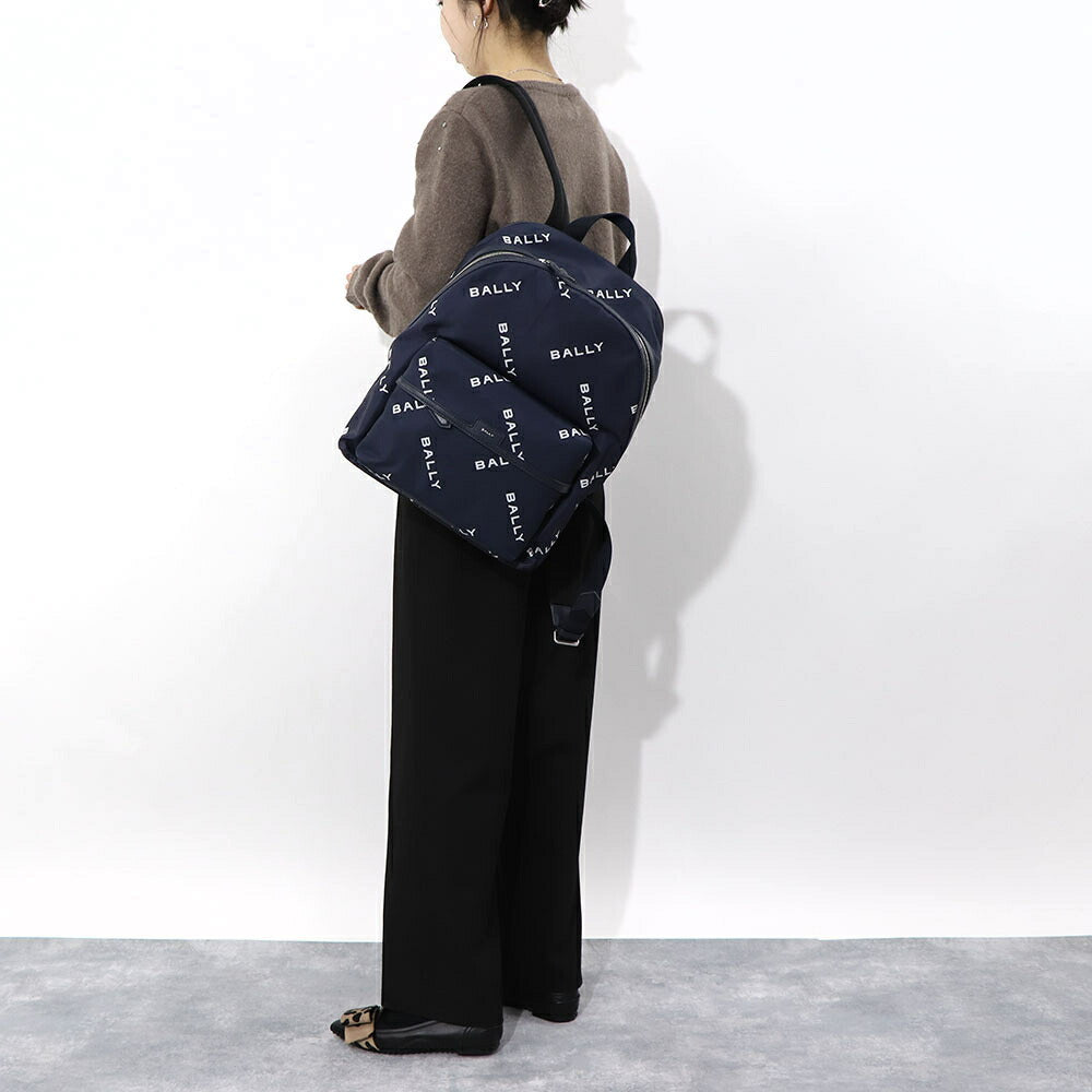 バリー BALLY バッグ リュック・デイパック ユニセックス CODE BACKPCK ネイビー ブラック ナイロン レザー メンズ レディース ロゴプリント 総柄 MAK02W