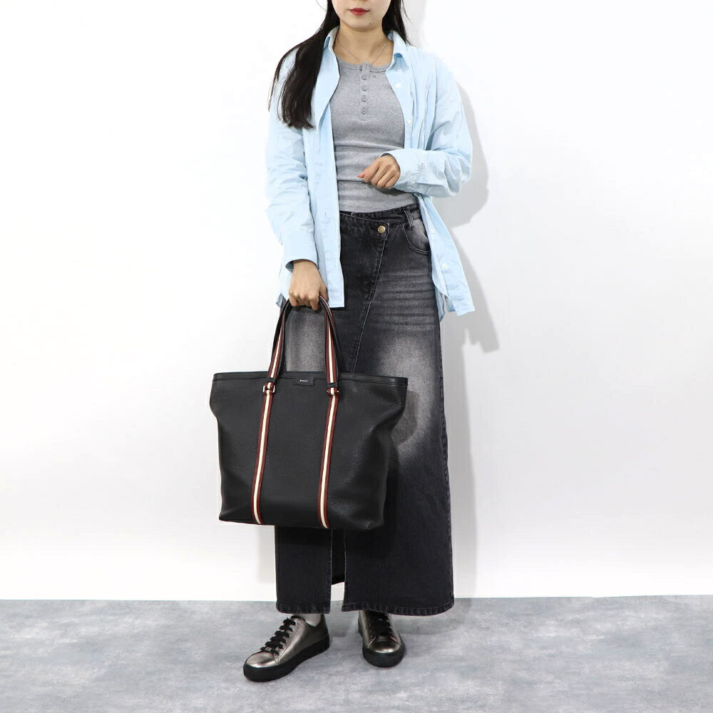 バリー BALLY バッグ トートバッグ ユニセックス CODE TOTE M ブラック レザー メンズ レディース ロゴ シルバー金具 シンプル 大容量 MAE02W