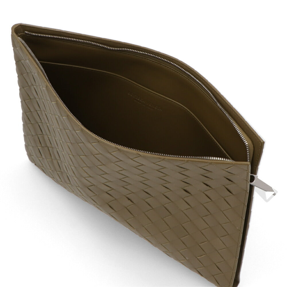ボッテガ ヴェネタ BOTTEGA VENETA バッグ クラッチバッグ メンズ Intrecciato Half Zipped Pouch カーキ カーフスキン イントレチャート ハーフジップポーチ コントラストカラー 607479 VCPQ3