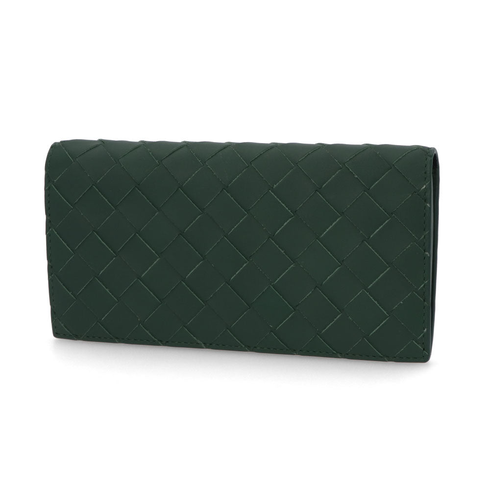 ボッテガ ヴェネタ BOTTEGA VENETA 財布 長財布 ユニセックス グリーン カーフスキン コインパース付きイントレチャート ロングウォレット シルバー金具 749438 VCPQ6