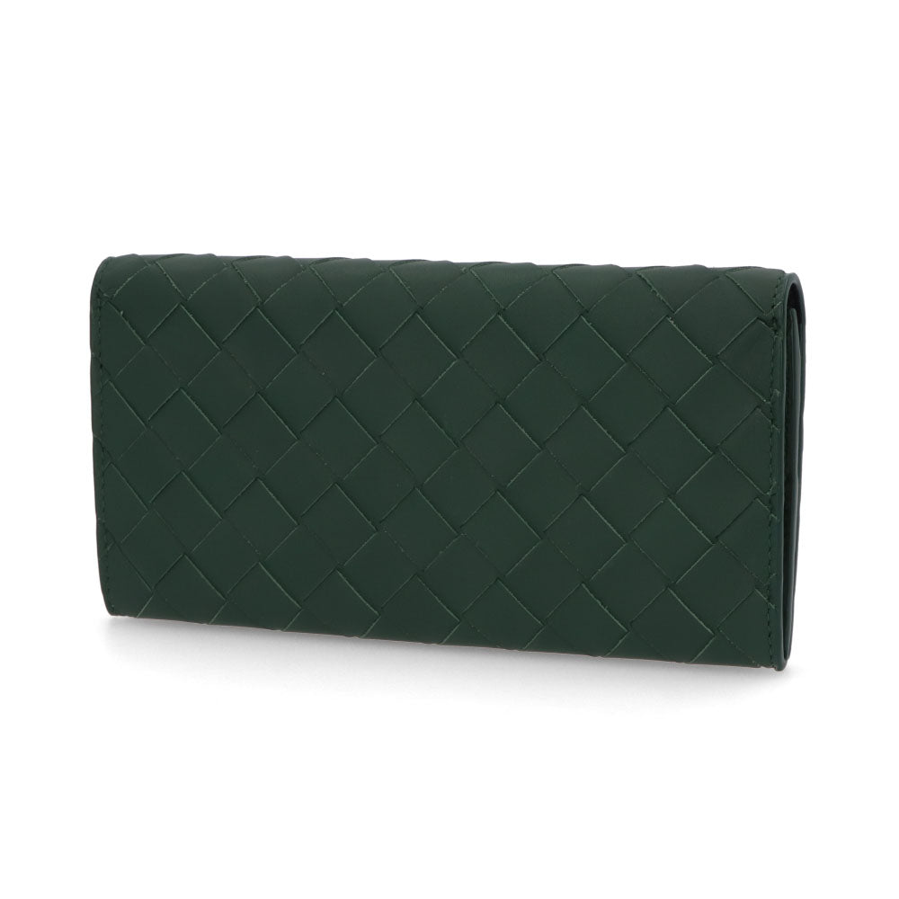 ボッテガ ヴェネタ BOTTEGA VENETA 財布 長財布 ユニセックス グリーン カーフスキン コインパース付きイントレチャート ロングウォレット シルバー金具 749438 VCPQ6