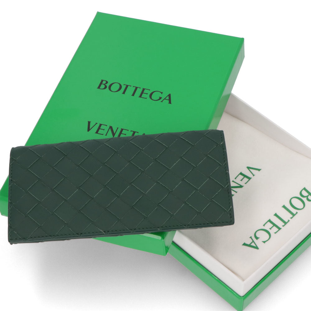 ボッテガ ヴェネタ BOTTEGA VENETA 財布 長財布 ユニセックス グリーン カーフスキン コインパース付きイントレチャート ロングウォレット シルバー金具 749438 VCPQ6