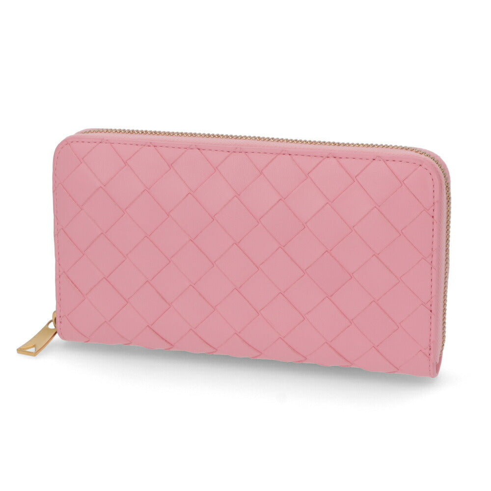 ボッテガ ヴェネタ BOTTEGA VENETA 財布 長財布 レディース イントレチャート ジップアラウンドウォレット ピンク ラムスキン コインパース付きイントレチャート ロングウォレット ゴールド金具 ラウンドジップ 742332 VCPP2