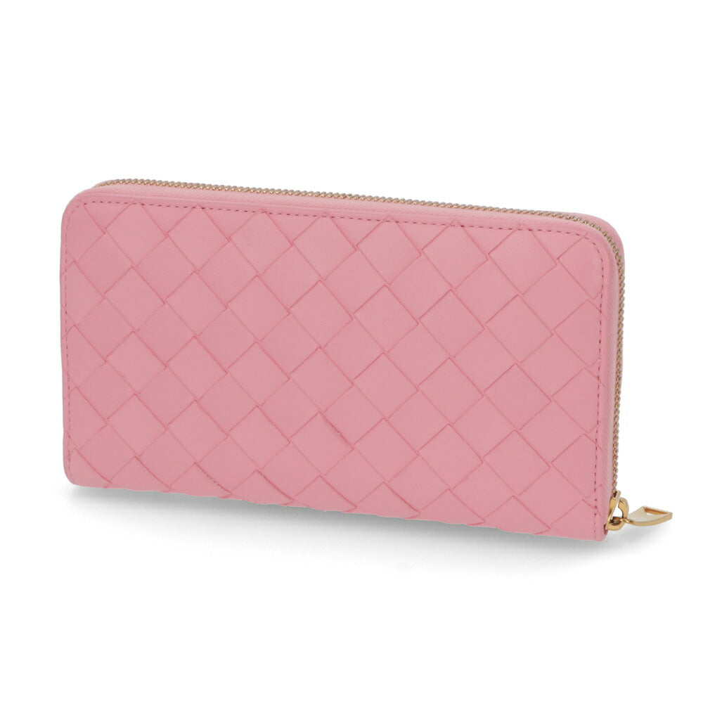 ボッテガ ヴェネタ BOTTEGA VENETA 財布 長財布 レディース イントレチャート ジップアラウンドウォレット ピンク ラムスキン コインパース付きイントレチャート ロングウォレット ゴールド金具 ラウンドジップ 742332 VCPP2