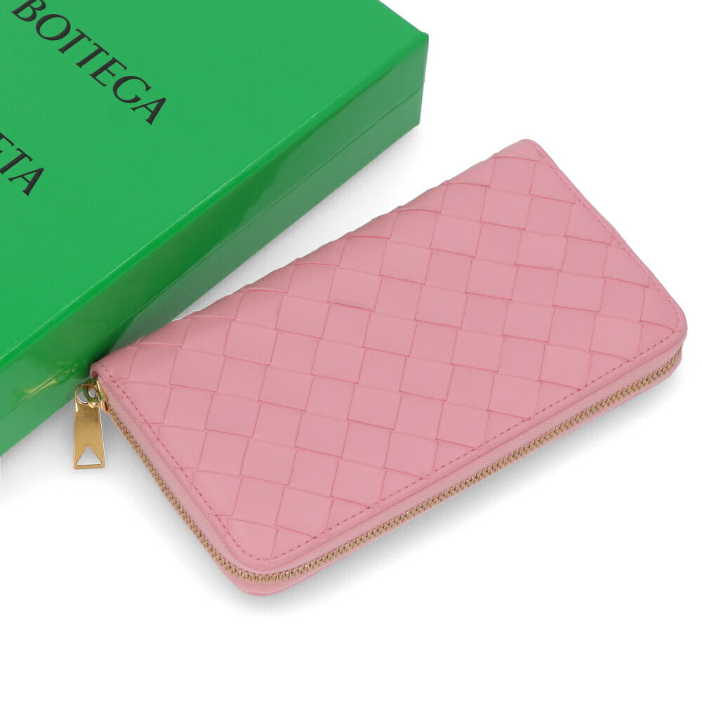 ボッテガ ヴェネタ BOTTEGA VENETA 財布 長財布 レディース イントレチャート ジップアラウンドウォレット ピンク ラムスキン コインパース付きイントレチャート ロングウォレット ゴールド金具 ラウンドジップ 742332 VCPP2