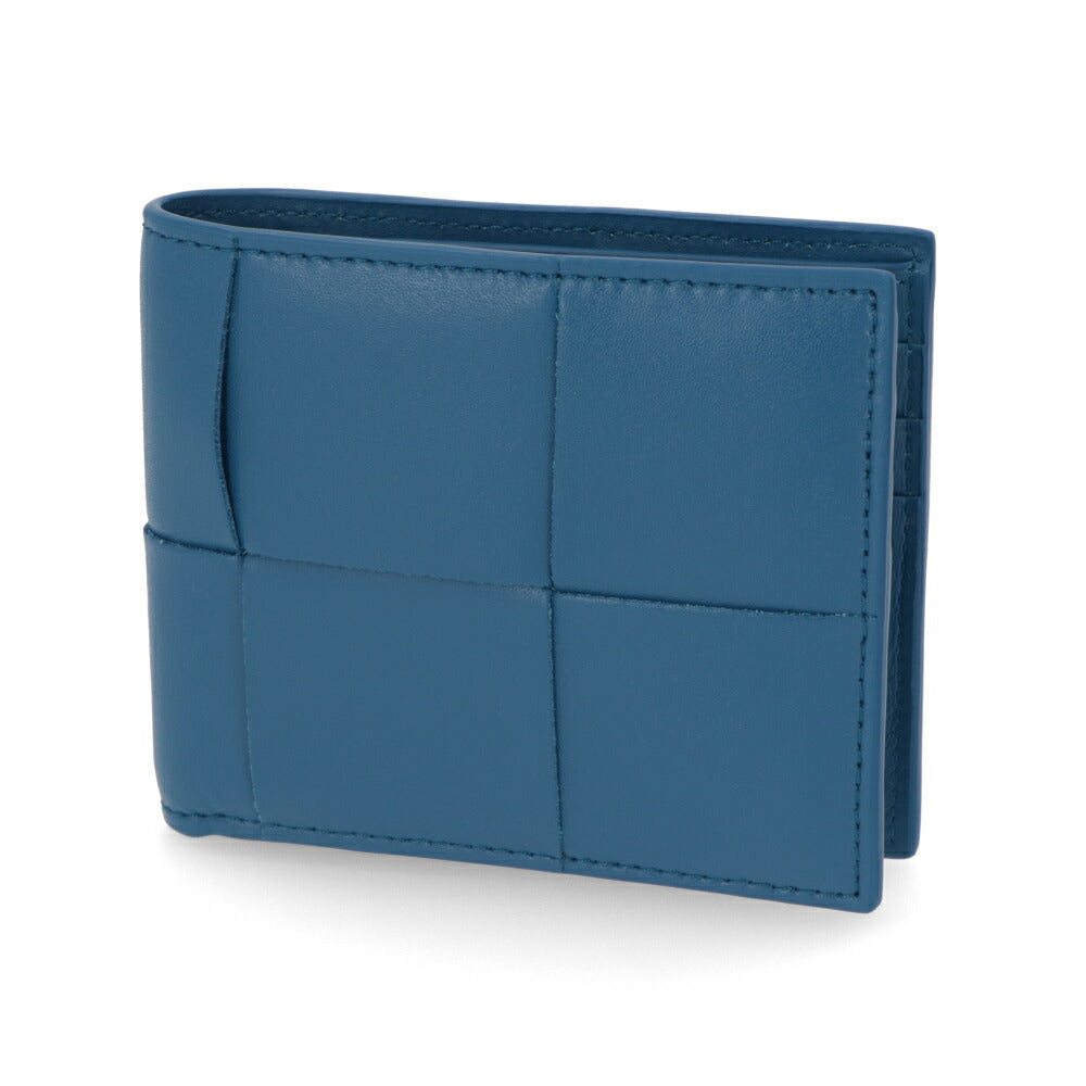 ボッテガ ヴェネタ BOTTEGA VENETA 財布 二つ折り財布 メンズ Cassette Bi Fold Wallet ネイビー ブルー カーフスキン マキシイントレチャート ロゴ シンプル 小銭入れなし 743004 VBWD2