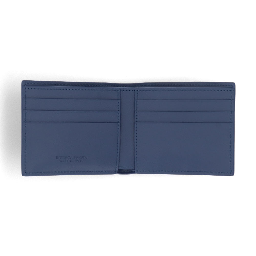 ボッテガ ヴェネタ BOTTEGA VENETA 財布 二つ折り財布 メンズ Cassette Bi Fold Wallet ネイビー ブルー カーフスキン マキシイントレチャート ロゴ シンプル 小銭入れなし 743004 VBWD2