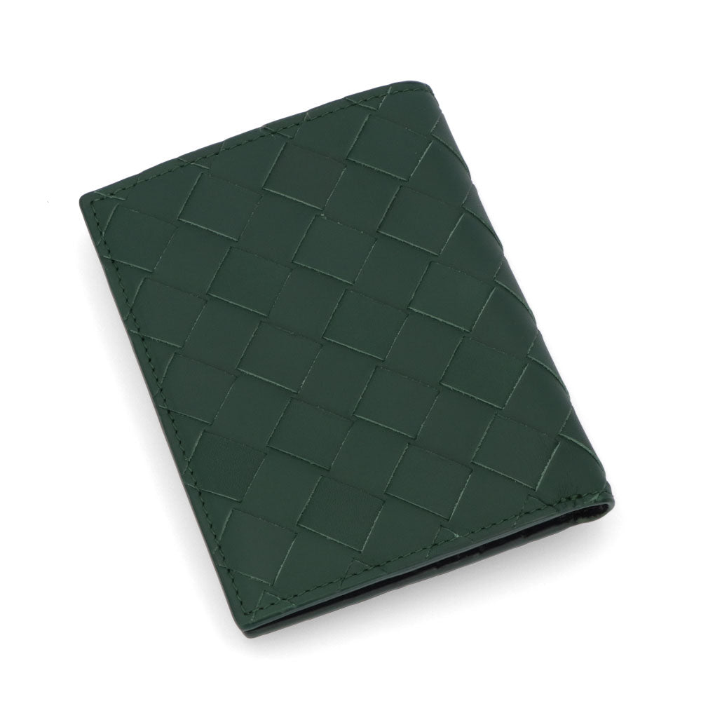 ボッテガ ヴェネタ BOTTEGA VENETA 財布 二つ折り財布 メンズ グリーン レザー イントレチャート ミニ財布 バイカラー ロゴ 小銭入れなし 742143 VCPQ6