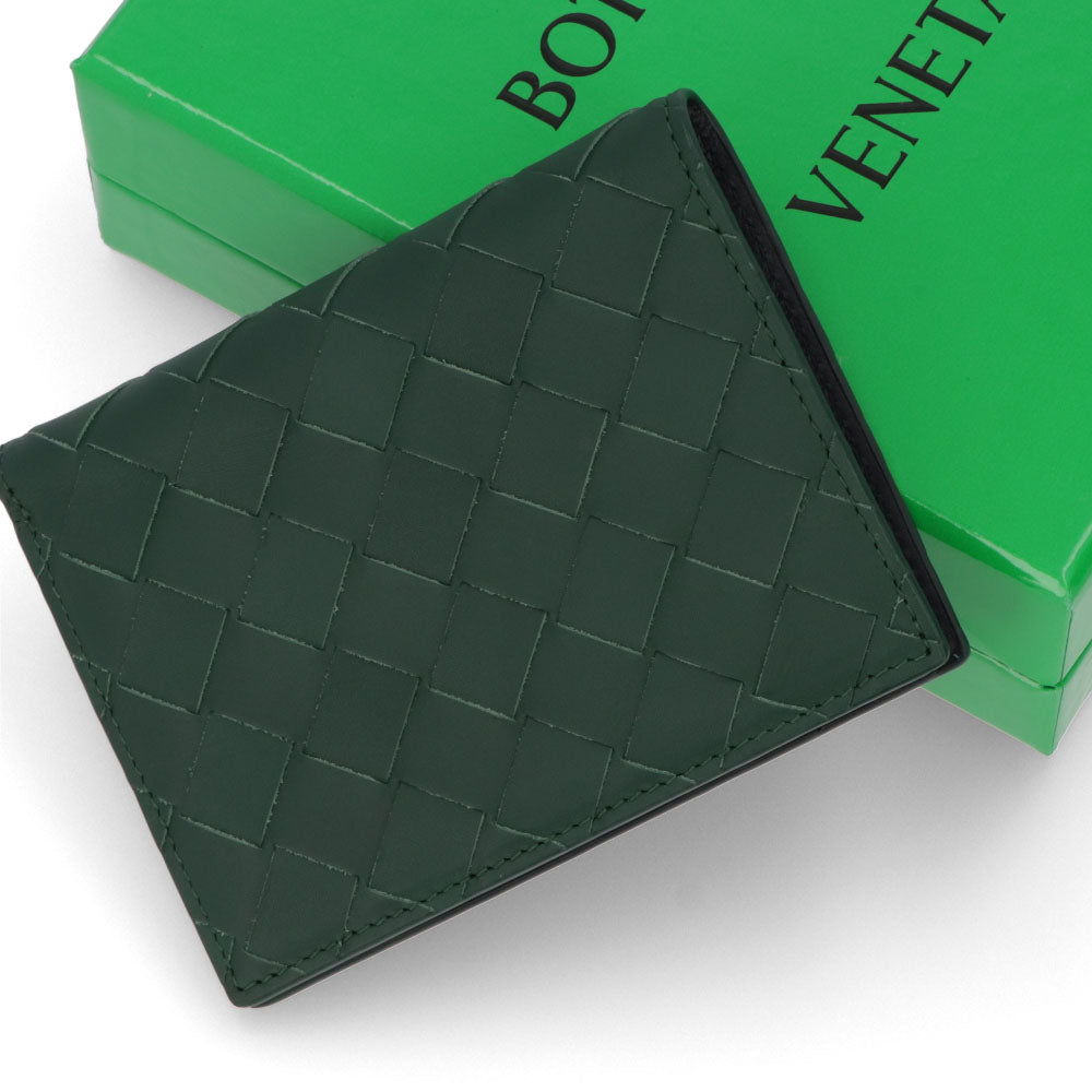 ボッテガ ヴェネタ BOTTEGA VENETA 財布 二つ折り財布 メンズ グリーン レザー イントレチャート ミニ財布 バイカラー ロゴ 小銭入れなし 742143 VCPQ6