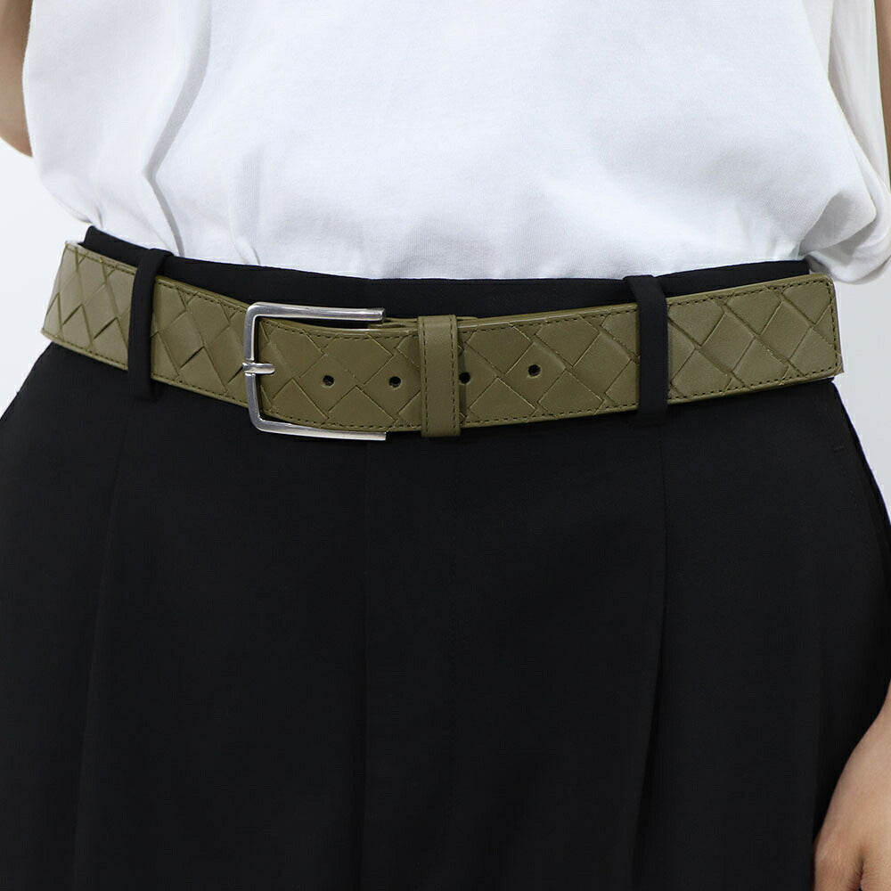 ボッテガ ヴェネタ BOTTEGA VENETA 雑貨 ベルト メンズ BELT IN INTRECCIATO VN カーキ カーフレザー イントレチャート ピン式バックルベルト シンプル 609182 VCPQ3