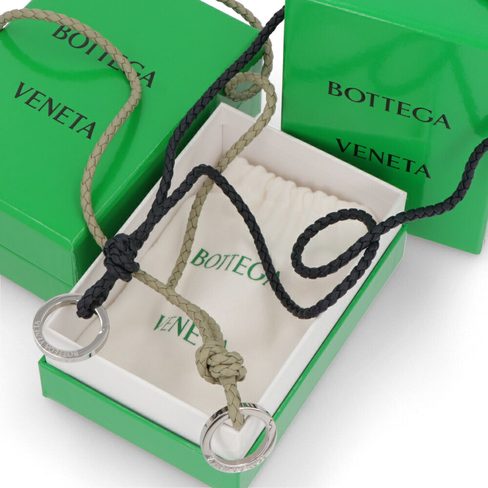 ボッテガ ヴェネタ BOTTEGA VENETA 雑貨 キーリング・キーケース ユニセックス グレージュ ネイビー ラムスキン イントレチャート ロング キーリング 編み込み スプリングカラビナ 758630 VMAY0