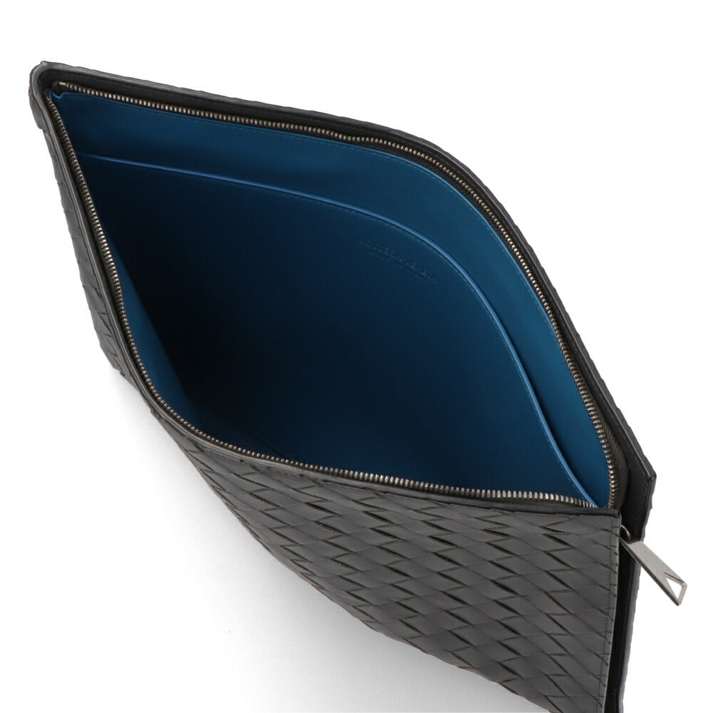 ボッテガ ヴェネタ BOTTEGA VENETA バッグ クラッチバッグ メンズ Intrecciato Half Zipped Pouch ブラック グリーン カーフスキン イントレチャート ハーフジップポーチ コントラストカラー 607479 VCPQ5