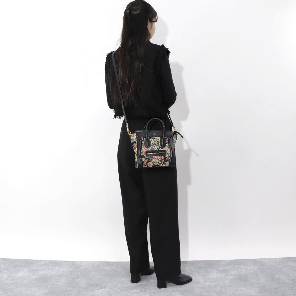CELINE ラゲージ ナノ ハンドバッグ ブラック 花柄