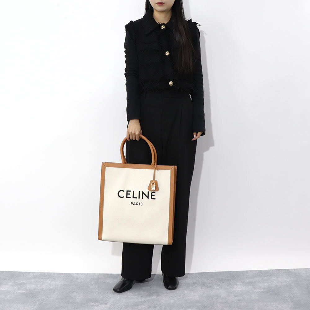 【廃盤】セリーヌ CELINE バッグ トートバッグ レディース ナチュラル タン キャンバス レザー ロゴ A4サイズ収納