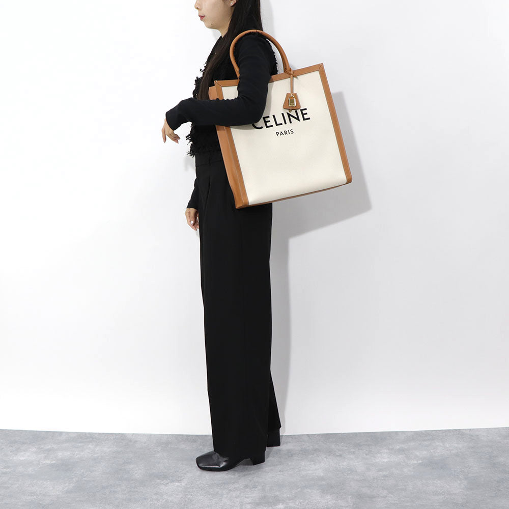 【廃盤】セリーヌ CELINE バッグ トートバッグ レディース ナチュラル タン キャンバス レザー ロゴ A4サイズ収納