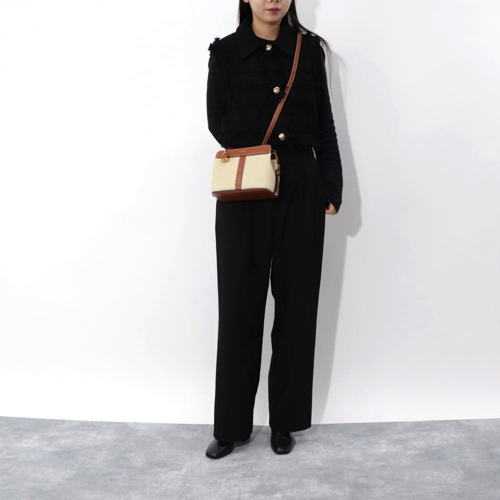 【廃盤】セリーヌ CELINE バッグ ショルダーバッグ レディース ナチュラル タン ミニバッグ レザー キャンバス