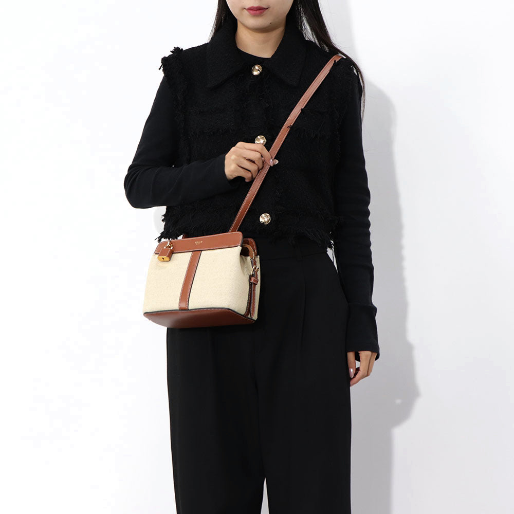 【廃盤】セリーヌ CELINE バッグ ショルダーバッグ レディース ナチュラル タン ミニバッグ レザー キャンバス
