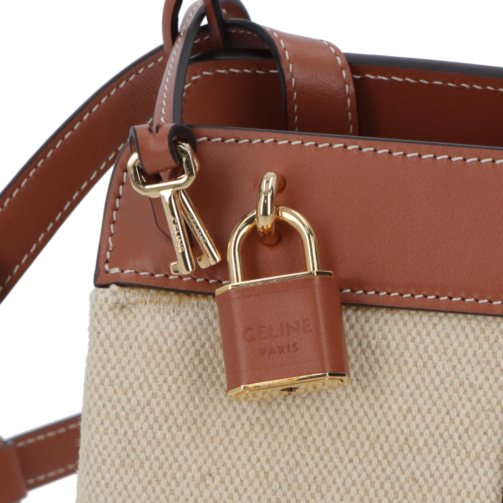 【廃盤】セリーヌ CELINE バッグ ショルダーバッグ レディース ナチュラル タン ミニバッグ レザー キャンバス